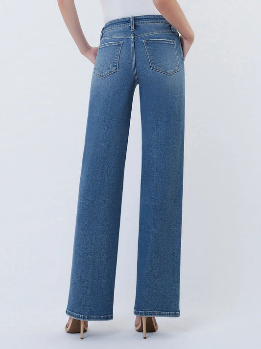 Lovervet High Rise Trouser Fold Crease Line Wide Leg Jeans