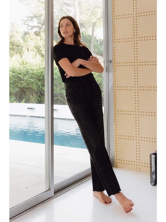 Black High Rise Slim Wide Jeans