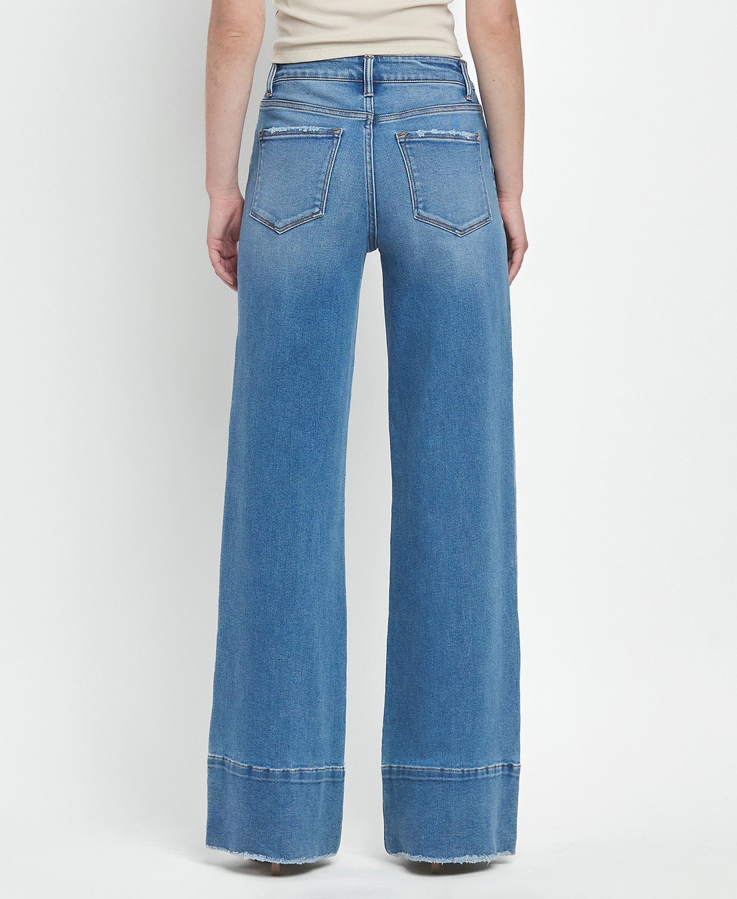 Vervet “Olivia”  High Rise Raw Hem Wide A Line Jeans