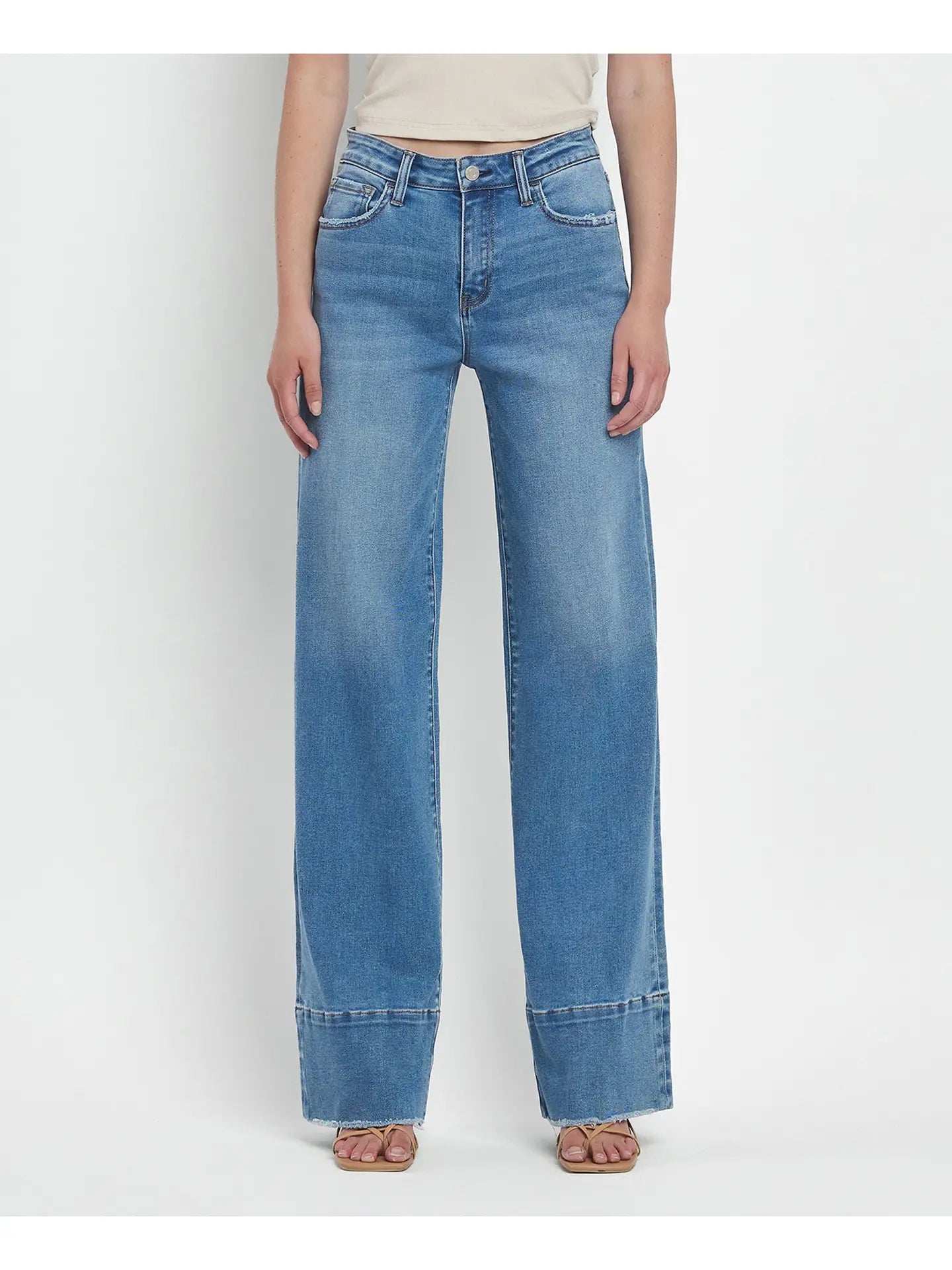 Vervet “Olivia”  High Rise Raw Hem Wide A Line Jeans