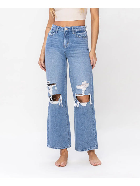 Olivia Vervet High Rise Distressed Wide Leg Jeans