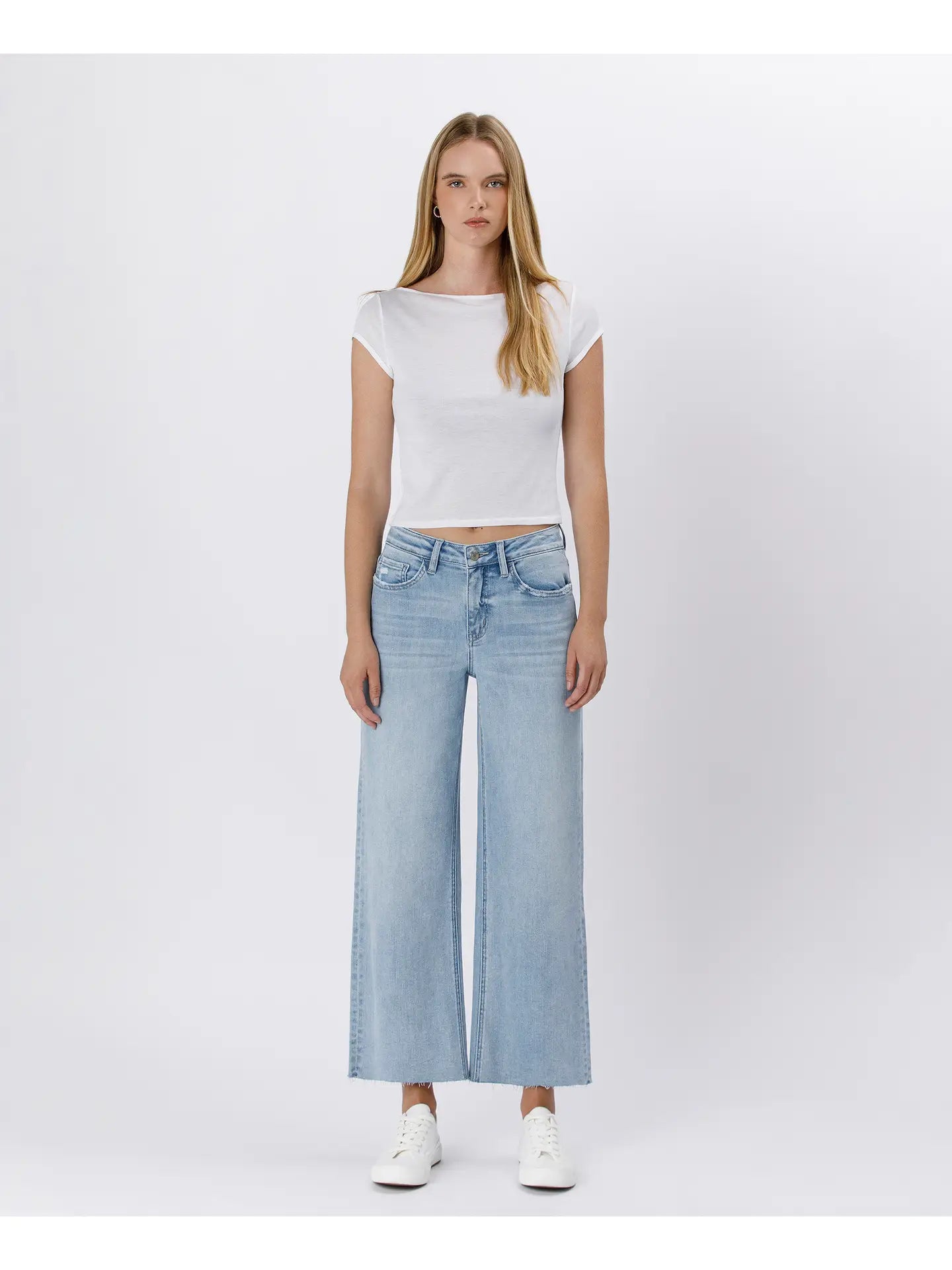 Vervet High Rise Light Wash Raw Hem Wide Leg Jeans