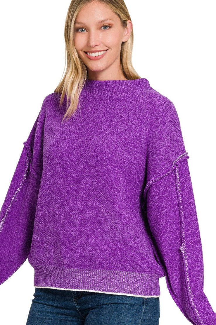 Violet oversized Mock Neck Sweater