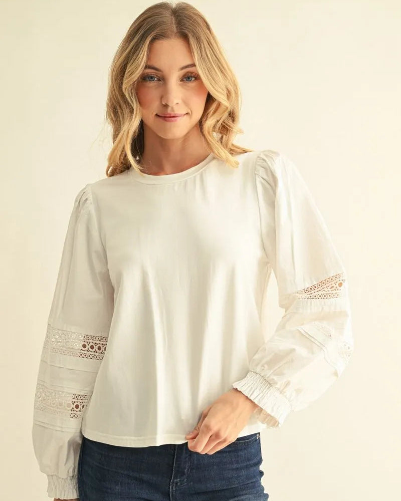 White Puff Sleeve Detail top