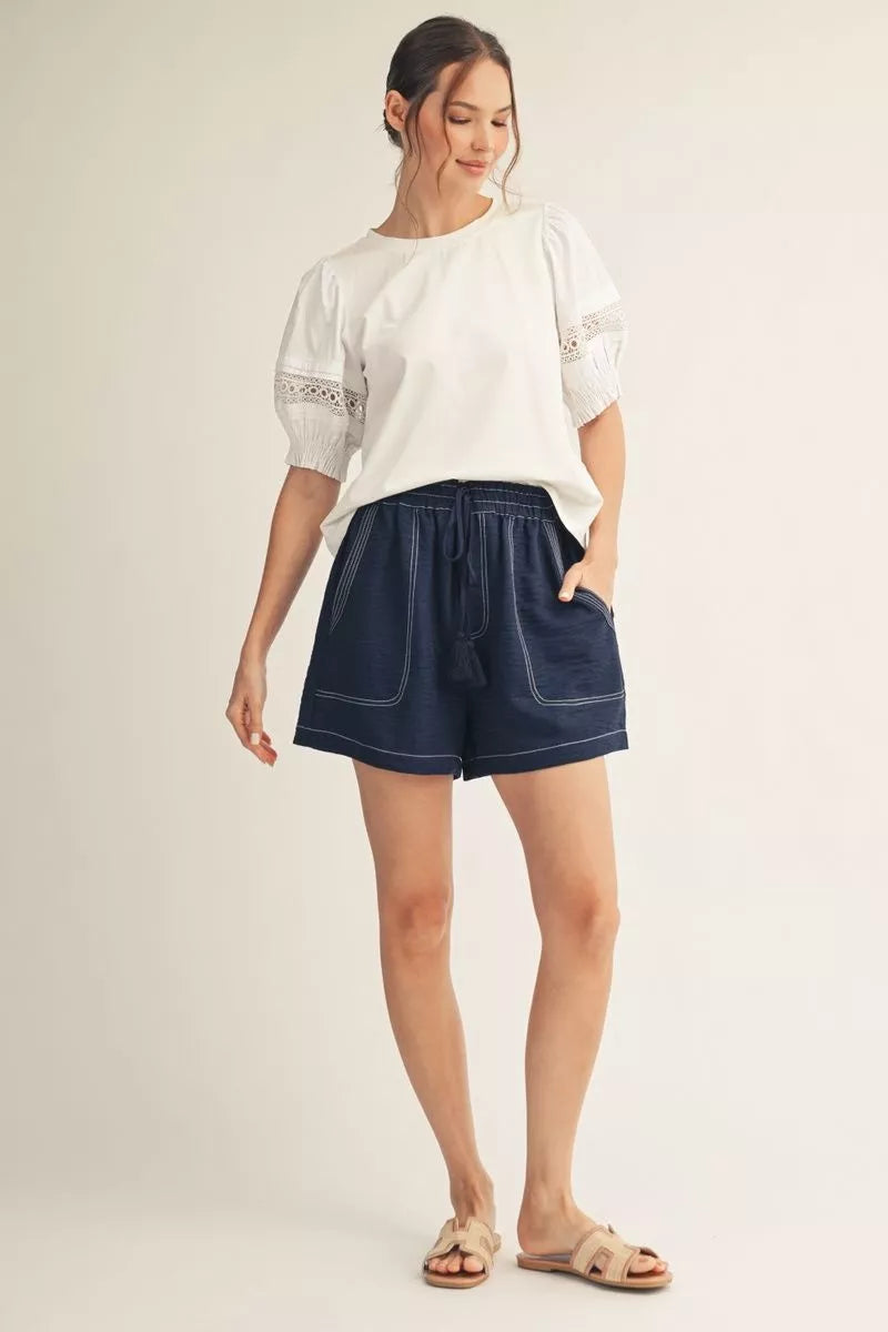 White short sleeve lace contrast top