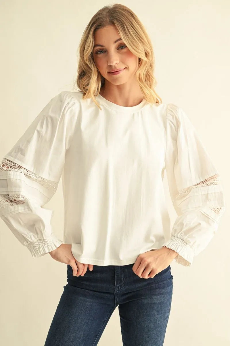 White Puff Sleeve Detail top