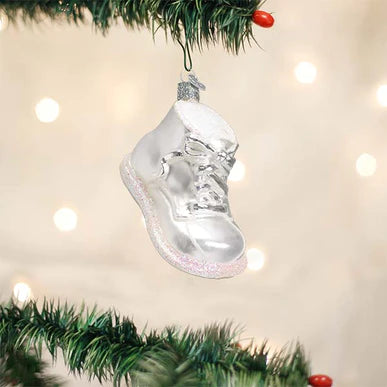 Old World White Baby Shoe Ornament