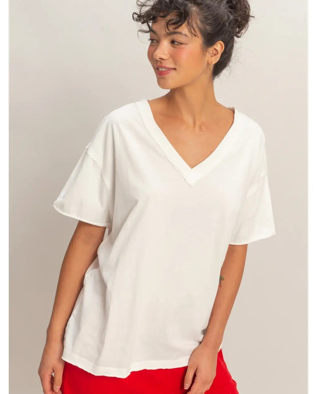 White Washed V-Neck Oversized Tee