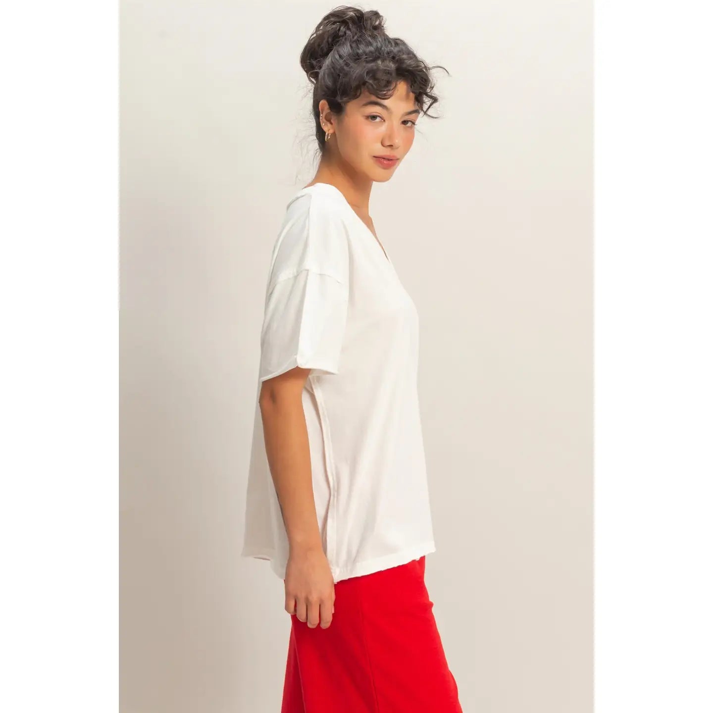 White Washed V-Neck Oversized Tee