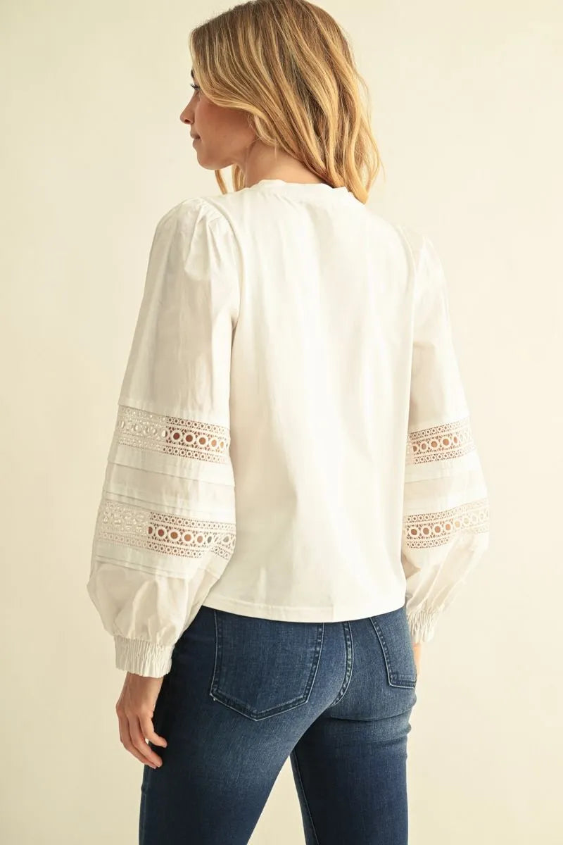 White Puff Sleeve Detail top