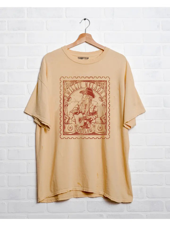 Willie Nelson Stamp Old Gold Thrifted Licensed Graphic Tee