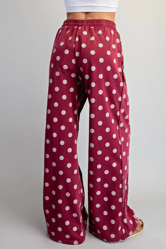 Wine Polka Dot Wide Leg Pant