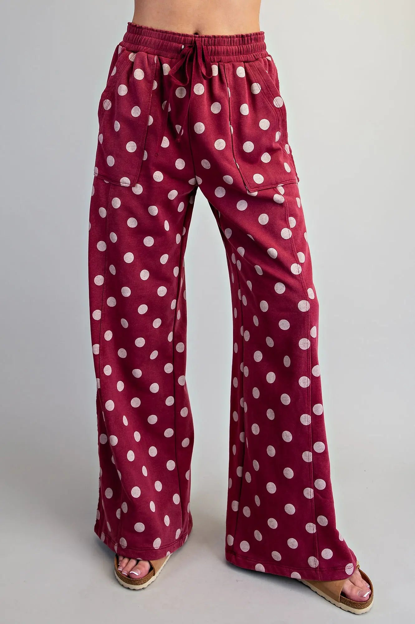 Wine Polka Dot Wide Leg Pant