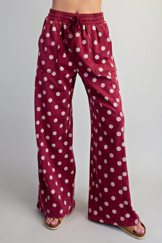 Wine Polka Dot Wide Leg Pant