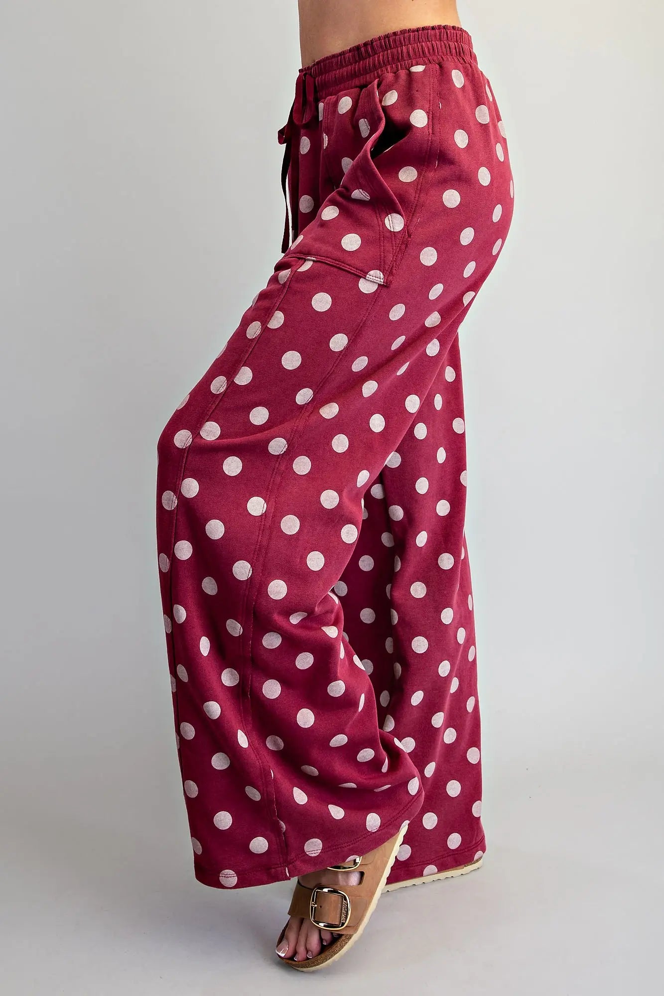 Wine Polka Dot Wide Leg Pant
