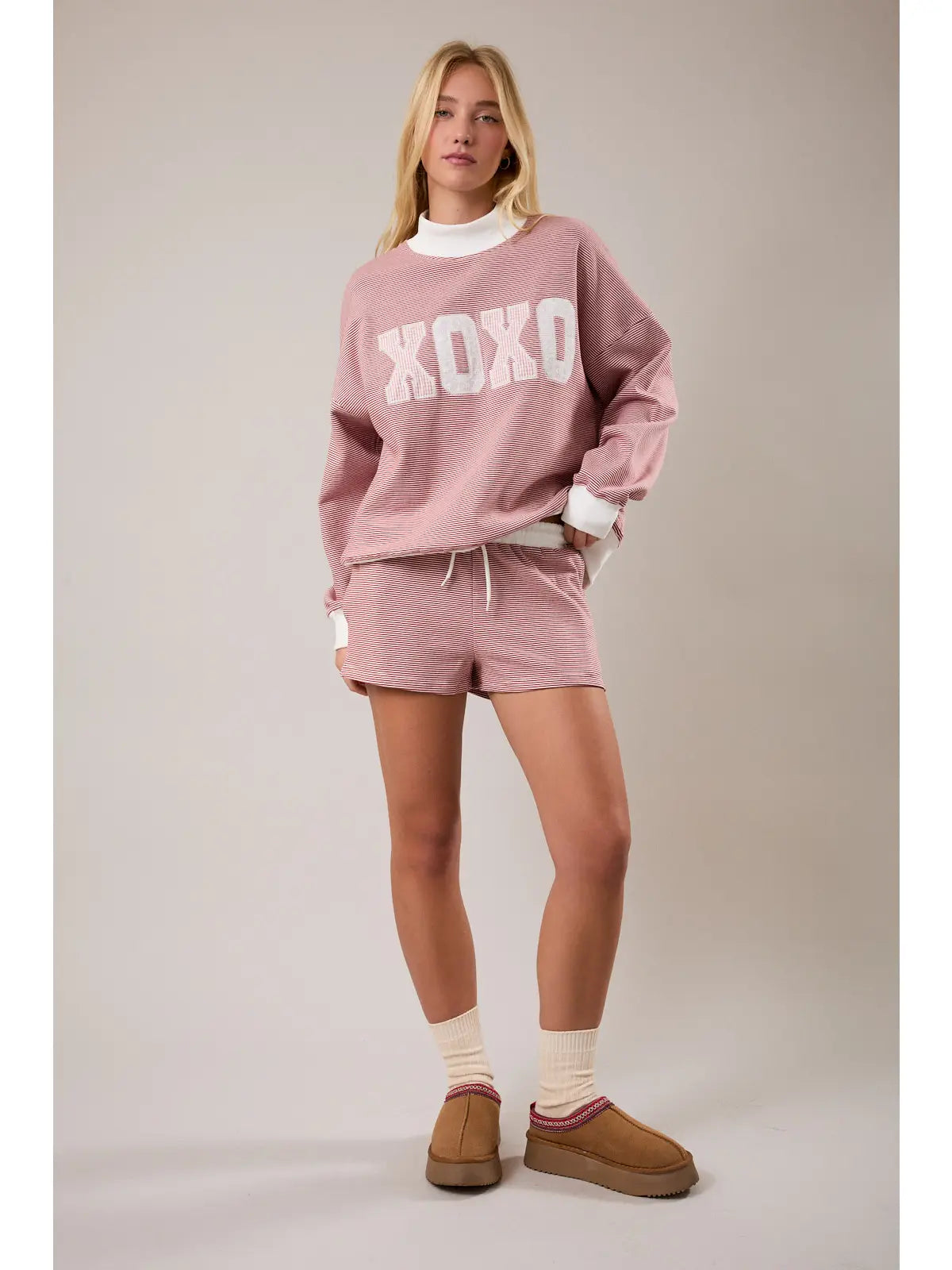 XOXO striped mock neck top