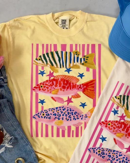 Butter Yellow Colorful Fish Tee