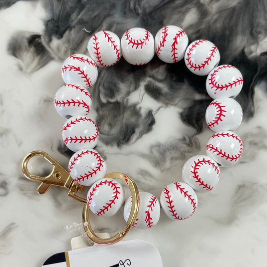 Baseball beaded stretchy keychain bracelet