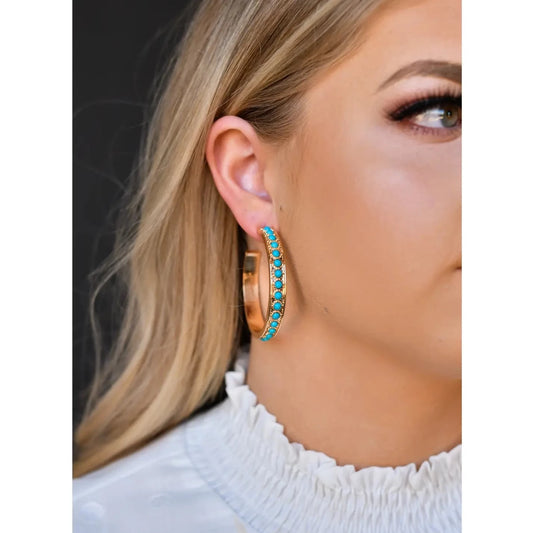 Gold and Turquoise Hoop Earring