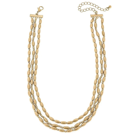 Myla metal beaded layered necklace in Worn Gold