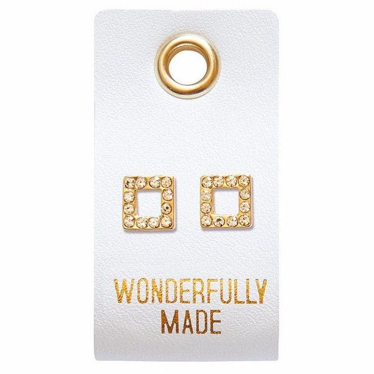 Wonderfully Made Earrings leather tag