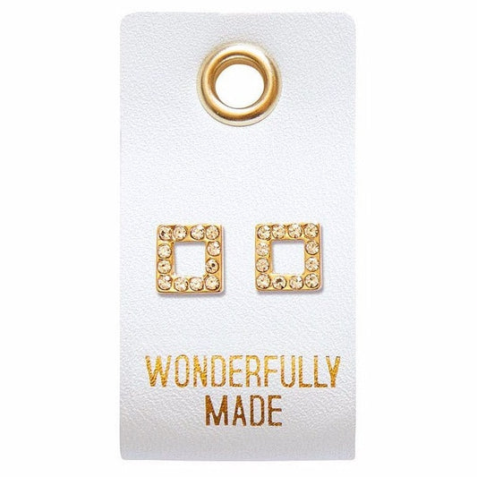 Wonderfully Made Earrings leather tag