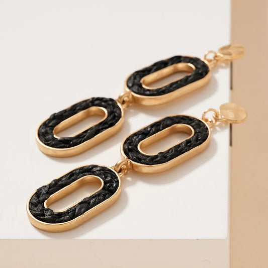 Black braided raffia dangle earrings