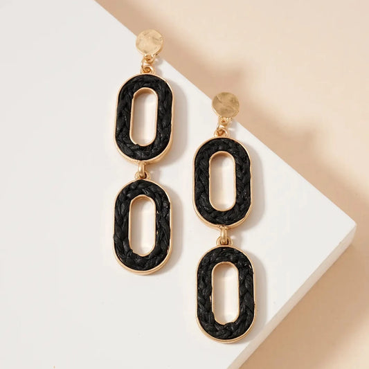 Black braided raffia dangle earrings