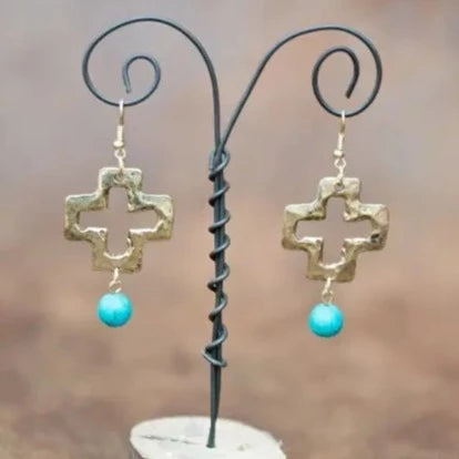 Cross with Turquoise Drop Earrings