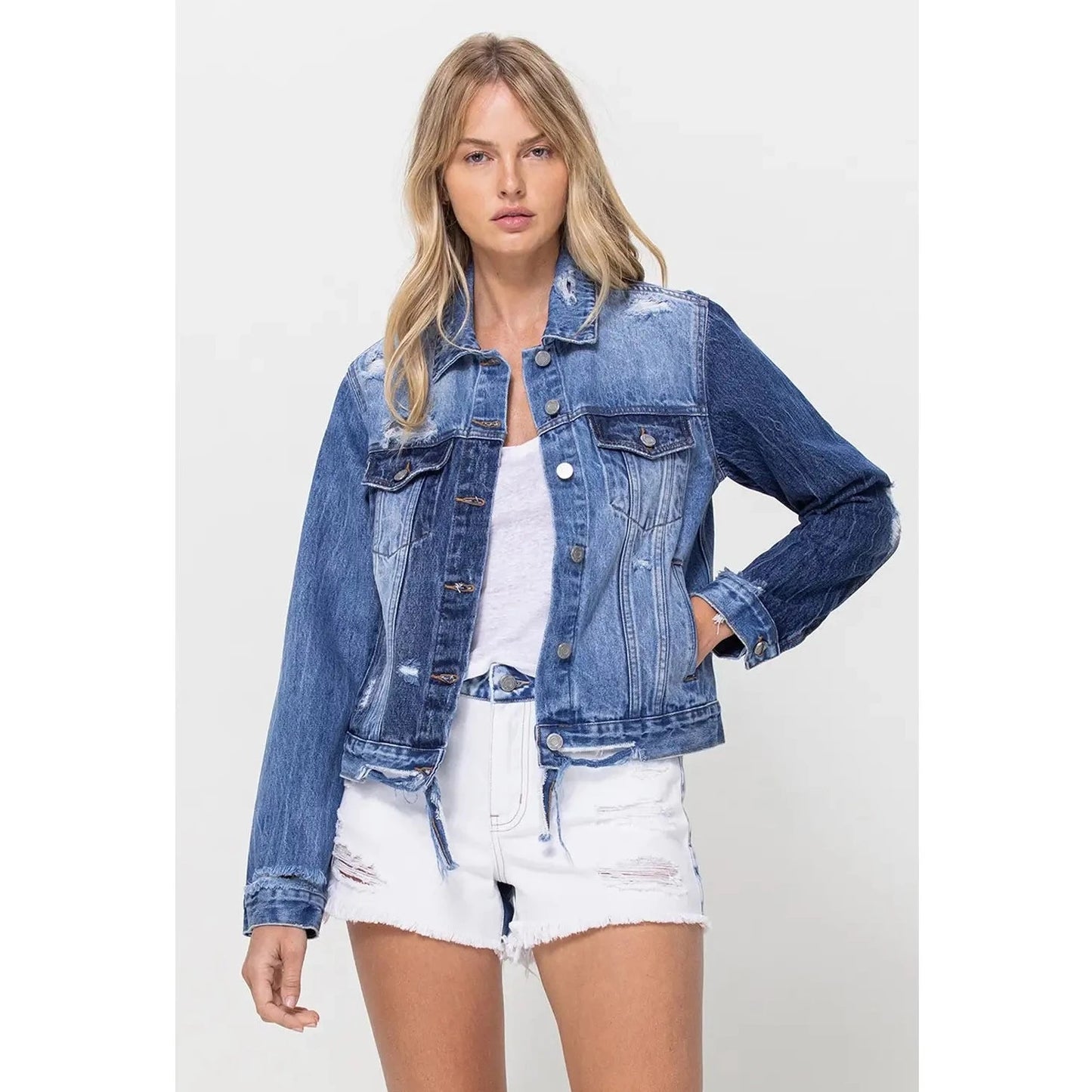 Vervet crop distressed jean jacket