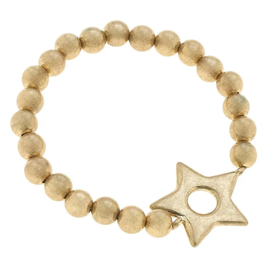 Avalyn Star Ball Bead Stretch Bracelet in Worn Gold