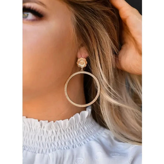 Gold Dotted Hoop Earring on Flower Post